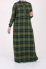 Women's Oversize Half Button Plaid Green Dress