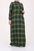 Women's Oversize Half Button Plaid Green Dress