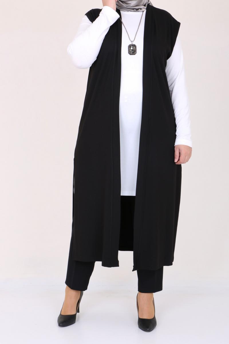 Women's Oversize Black Combed Cotton Vest