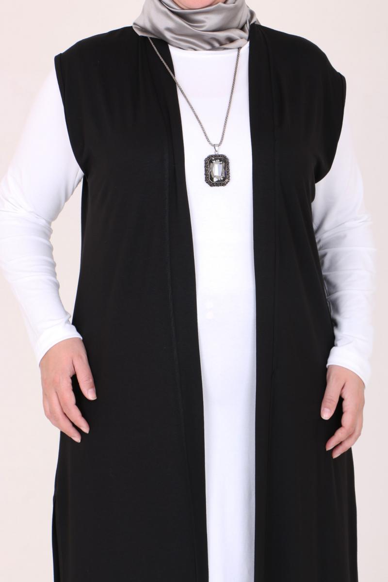 Women's Oversize Black Combed Cotton Vest