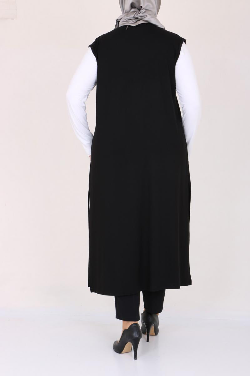 Women's Oversize Black Combed Cotton Vest