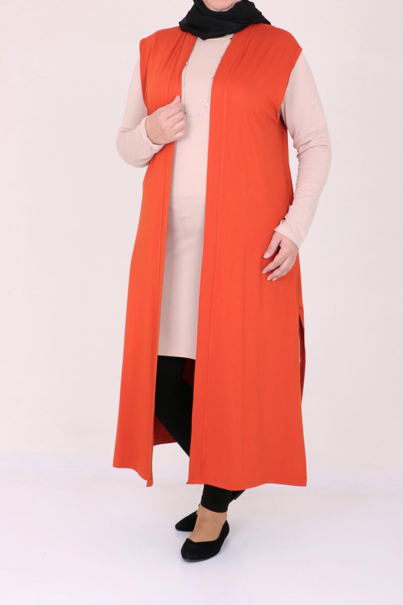 Women's Oversize Tile Red Combed Cotton Vest