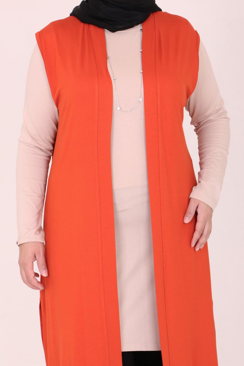 Women's Oversize Tile Red Combed Cotton Vest