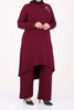 Women's Oversize Swan Crested Claret Red Combed Cotton Tunic Pants Set