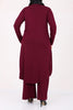 Women's Oversize Swan Crested Claret Red Combed Cotton Tunic Pants Set