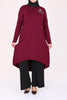 Women's Oversize Swan Crested Claret Red Combed Cotton Tunic Black Pants Set