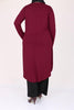 Women's Oversize Swan Crested Claret Red Combed Cotton Tunic Black Pants Set