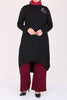 Women's Oversize Swan Crested Black Combed Cotton Tunic Claret Red Pants Set