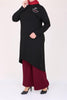 Women's Oversize Swan Crested Black Combed Cotton Tunic Claret Red Pants Set