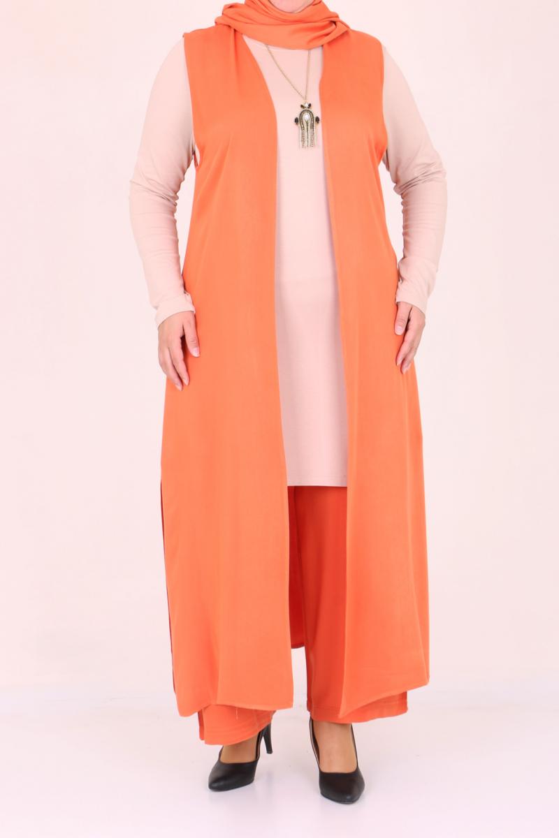 Women's Oversize Orange Pants Cardigan Set