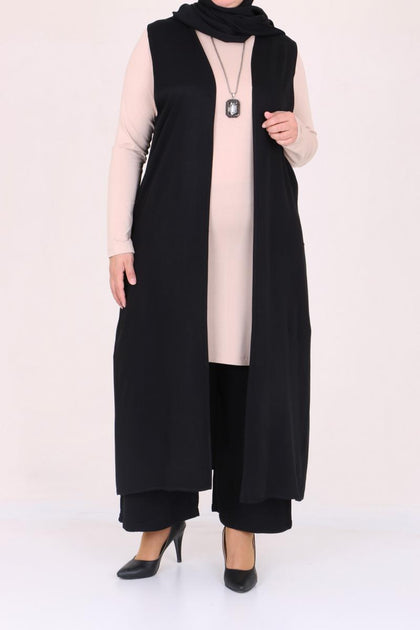 Women's Oversize Black Pants Cardigan Set