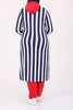 Women's Oversize Hooded Navy Blue White Striped Tunic Red Pants Set