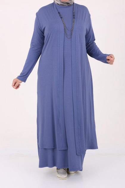 Women's Oversize Indigo Combed Cotton Dress & Cardigan