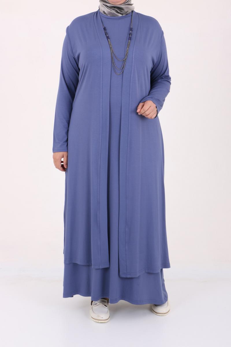 Women's Oversize Indigo Combed Cotton Dress & Cardigan