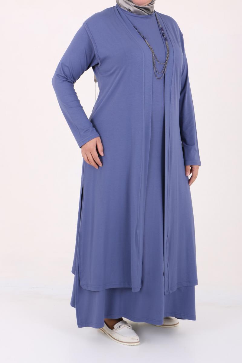 Women's Oversize Indigo Combed Cotton Dress & Cardigan