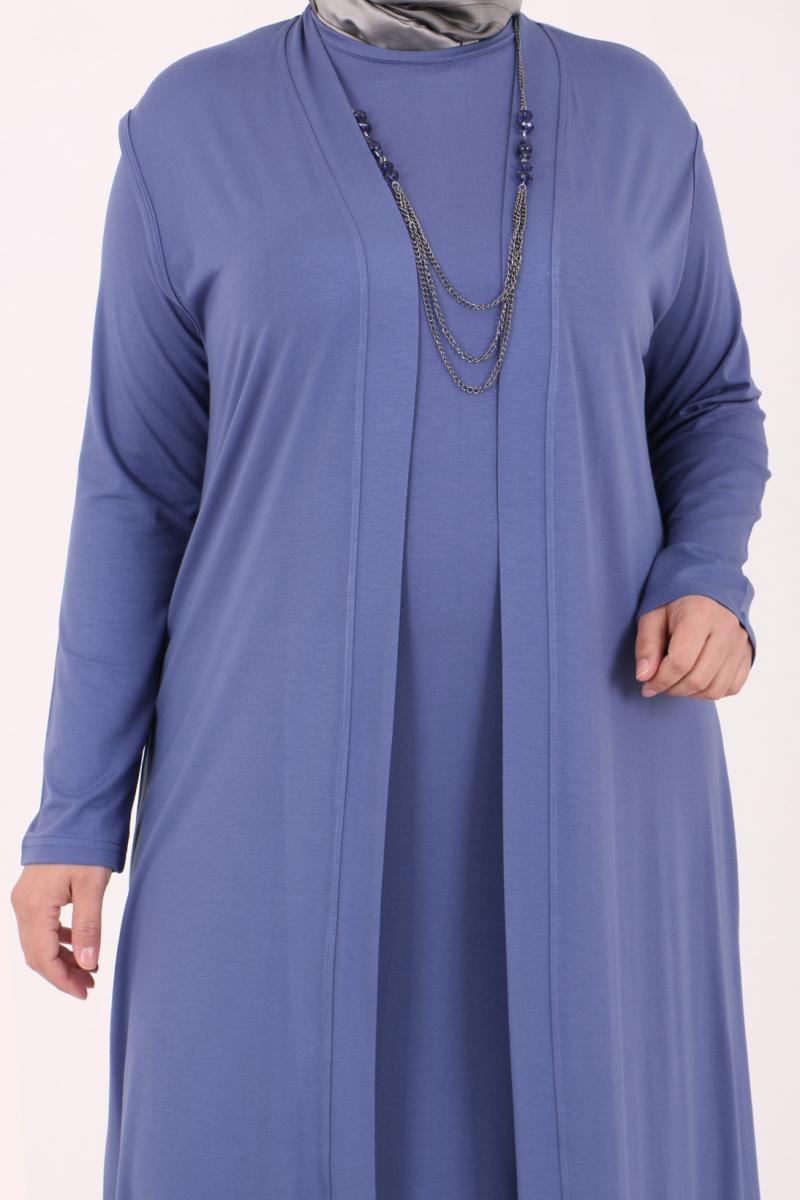 Women's Oversize Indigo Combed Cotton Dress & Cardigan