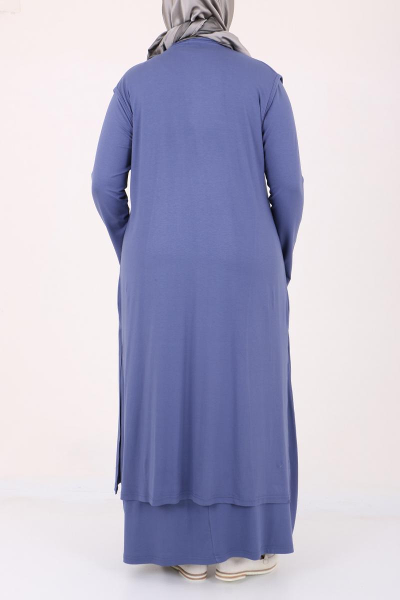 Women's Oversize Indigo Combed Cotton Dress & Cardigan