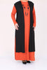 Women's Oversize Combed Cotton Tile Red Dress Black Cardigan