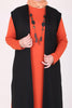 Women's Oversize Combed Cotton Tile Red Dress Black Cardigan