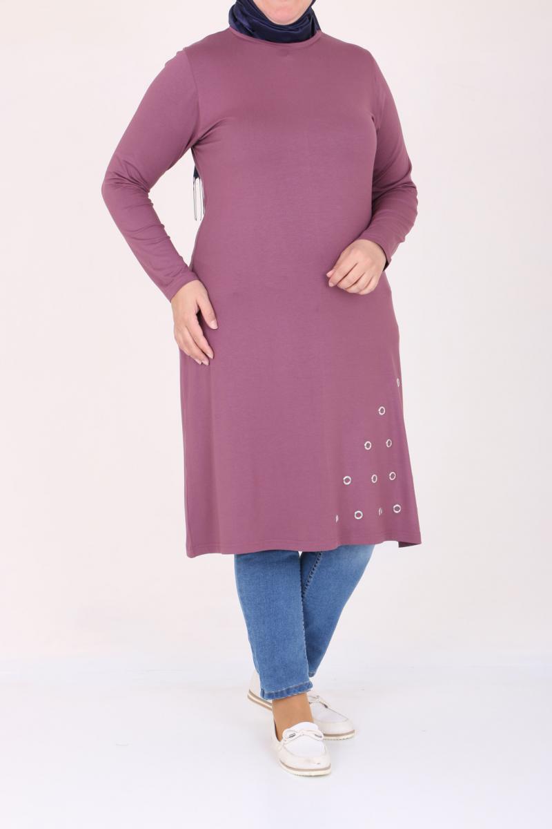 Women's Oversize Eyelets Detail Combed Cotton Dusty Rose Tunic