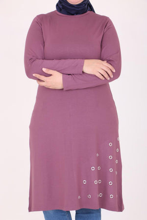 Women's Oversize Eyelets Detail Combed Cotton Dusty Rose Tunic