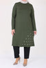 Women's Oversize Eyelets Detail Khaki Combed Cotton Tunic