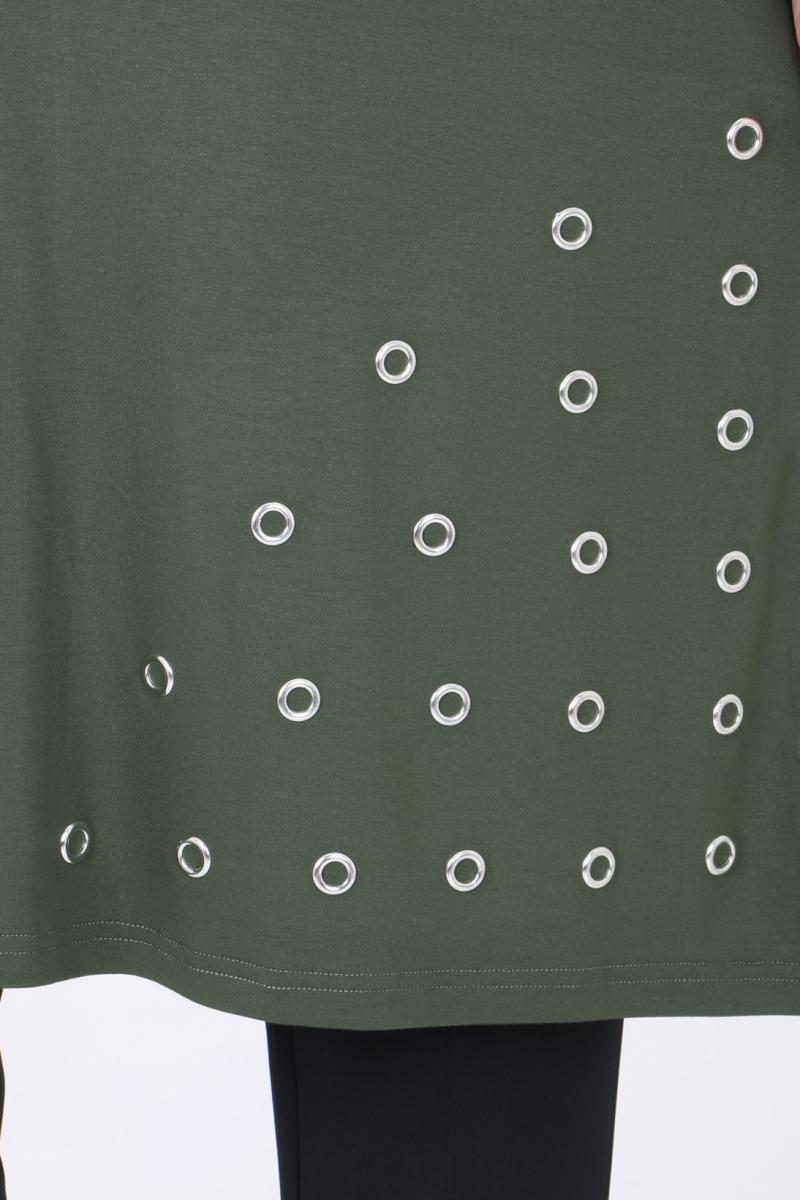 Women's Oversize Eyelets Detail Khaki Combed Cotton Tunic