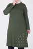 Women's Oversize Eyelets Detail Khaki Combed Cotton Tunic