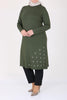 Women's Oversize Eyelets Detail Khaki Combed Cotton Tunic