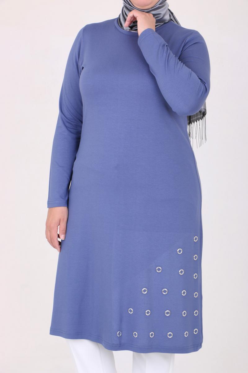 Women's Oversize Eyelets Detail Indigo Combed Cotton Tunic