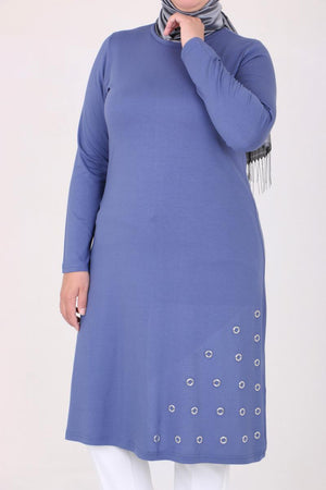 Women's Oversize Eyelets Detail Indigo Combed Cotton Tunic