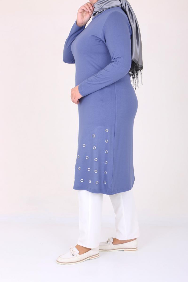 Women's Oversize Eyelets Detail Indigo Combed Cotton Tunic