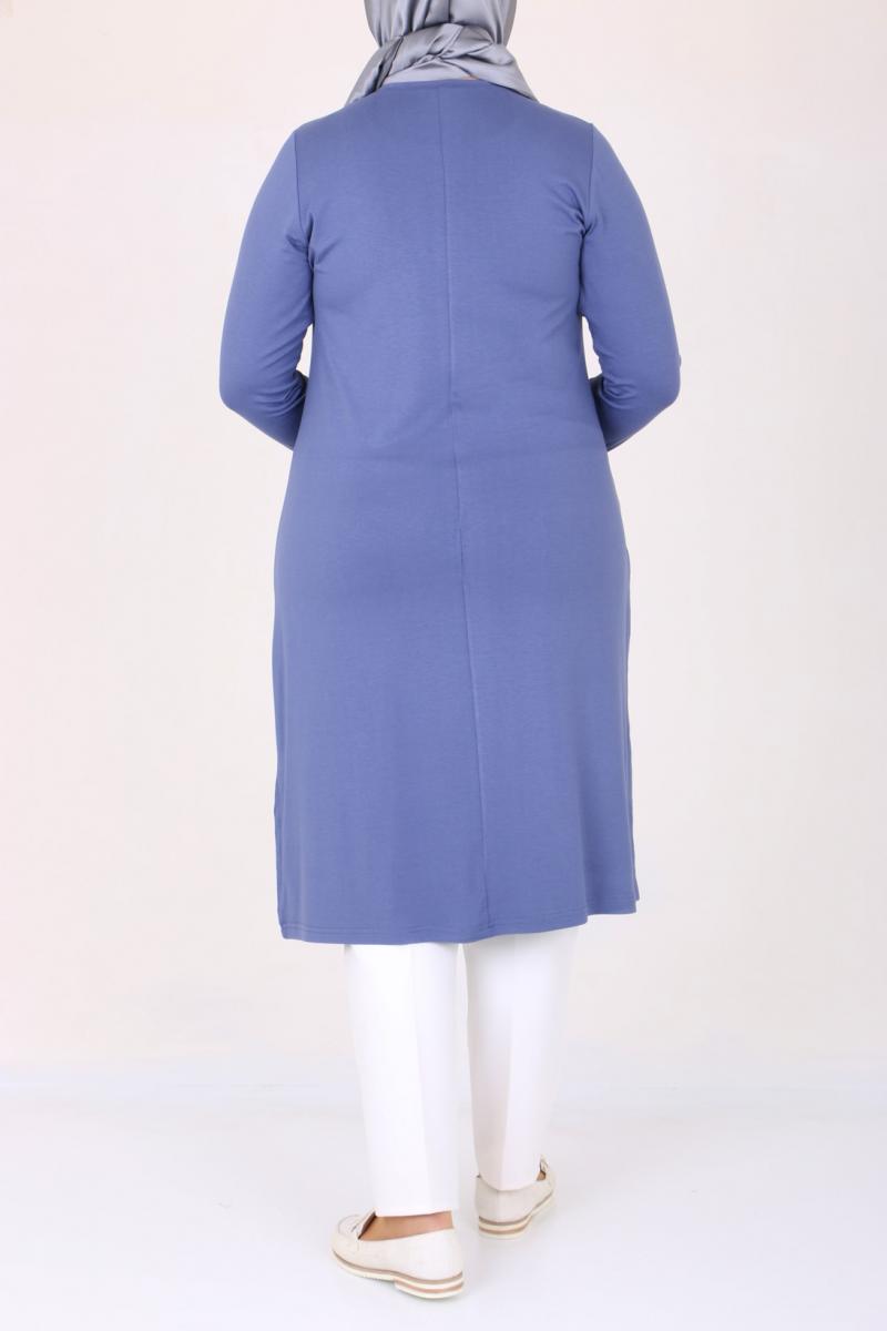 Women's Oversize Eyelets Detail Indigo Combed Cotton Tunic