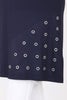 Women's Oversize Eyelets Detail Navy Blue Combed Cotton Tunic