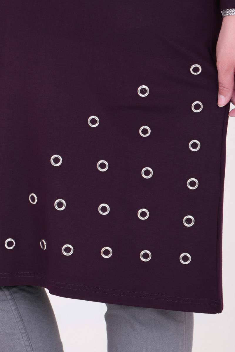 Women's Oversize Eyelets Detail Damson Combed Cotton Tunic