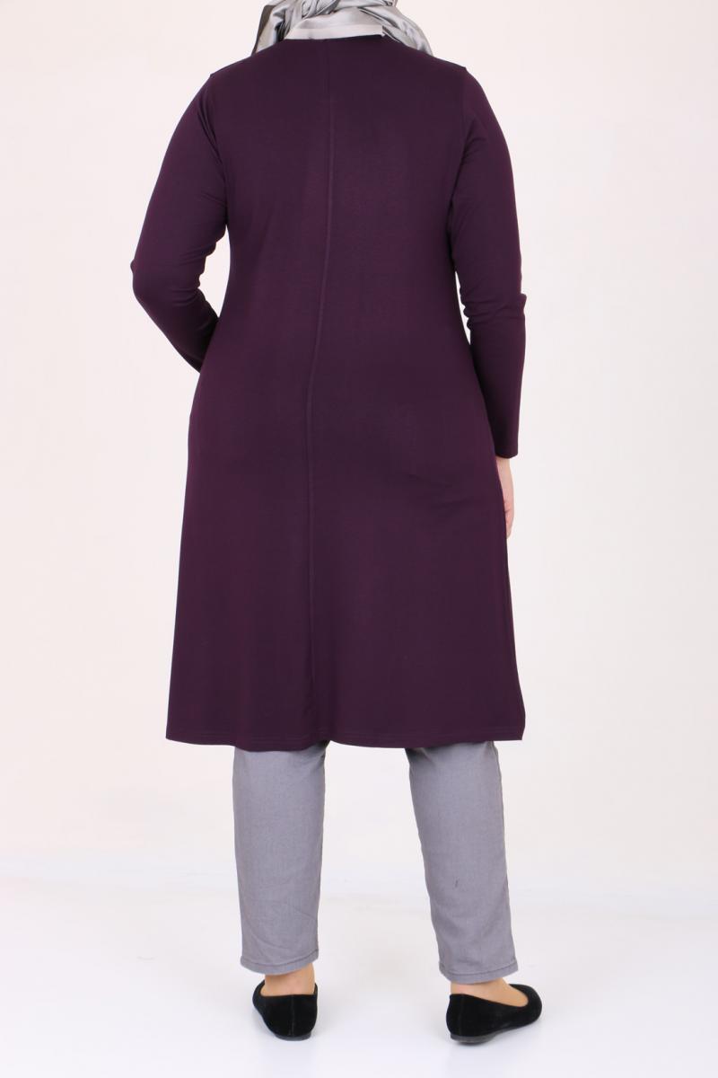 Women's Oversize Eyelets Detail Damson Combed Cotton Tunic