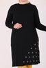 Women's Oversize Eyelets Detail Black Combed Cotton Tunic