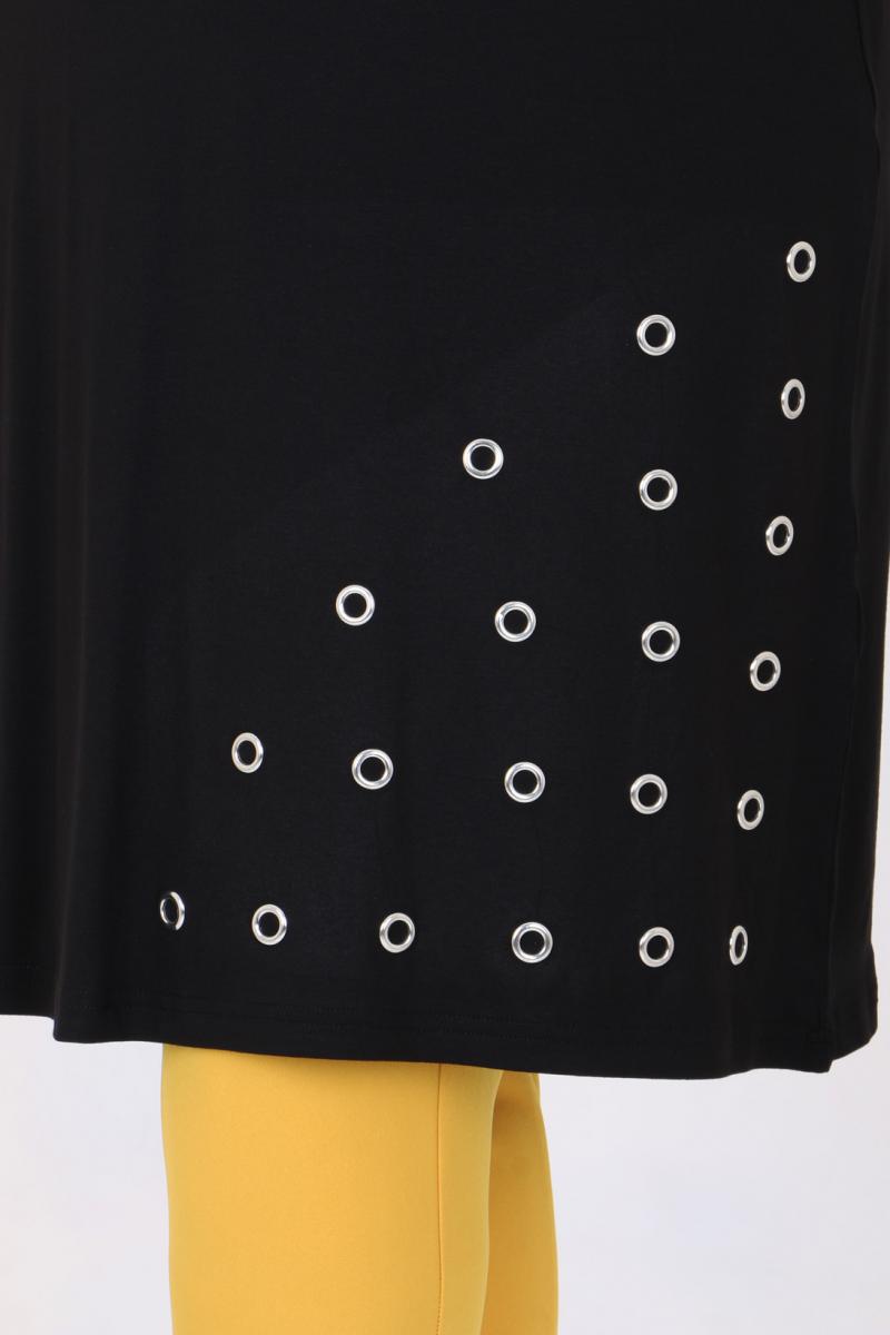 Women's Oversize Eyelets Detail Black Combed Cotton Tunic