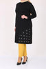 Women's Oversize Eyelets Detail Black Combed Cotton Tunic