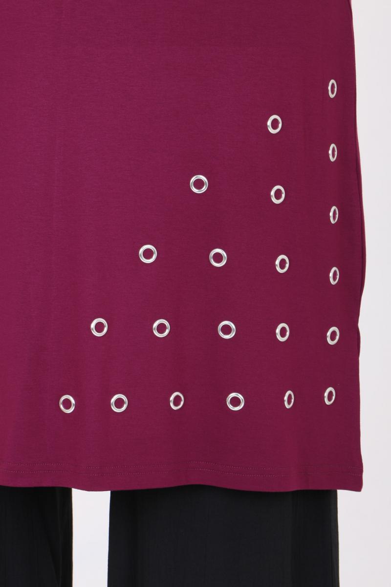 Women's Oversize Eyelets Detail Maroon Combed Cotton Tunic