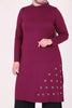 Women's Oversize Eyelets Detail Maroon Combed Cotton Tunic