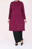 Women's Oversize Eyelets Detail Maroon Combed Cotton Tunic