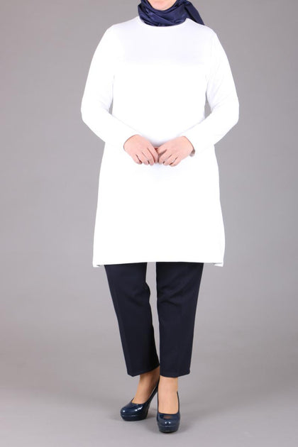 Women's Oversize Long Sleeves Long White Combed Cotton Blouse