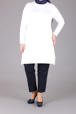 Women's Oversize Long Sleeves Long White Combed Cotton Blouse