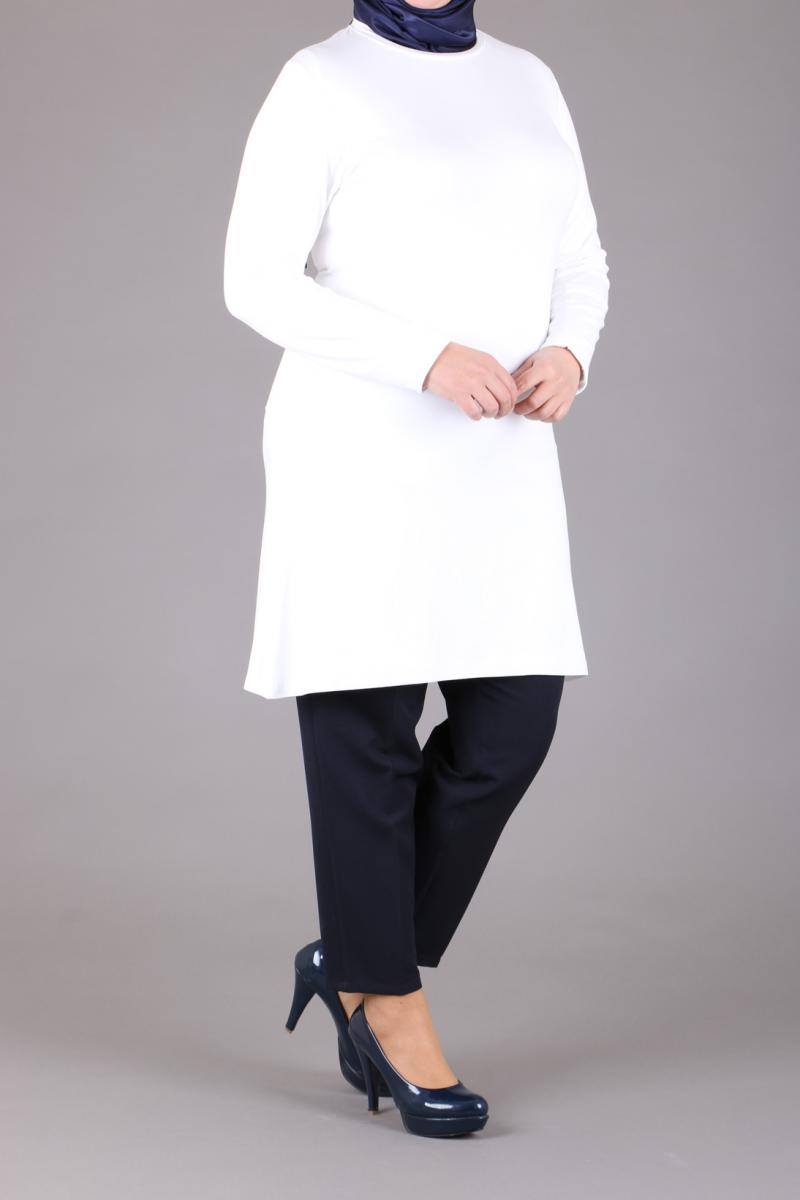 Women's Oversize Long Sleeves Long White Combed Cotton Blouse