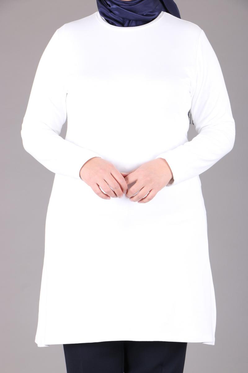 Women's Oversize Long Sleeves Long White Combed Cotton Blouse