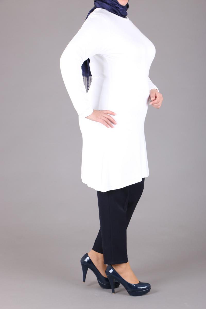 Women's Oversize Long Sleeves Long White Combed Cotton Blouse