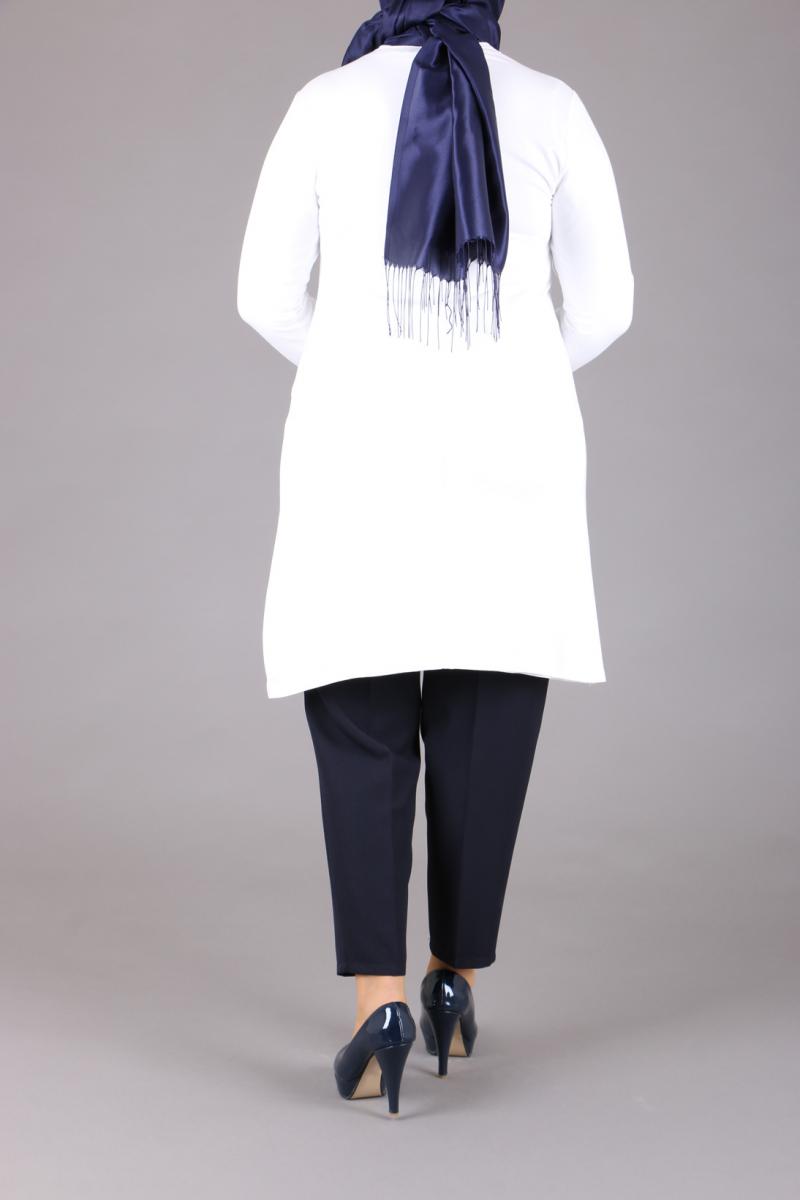 Women's Oversize Long Sleeves Long White Combed Cotton Blouse