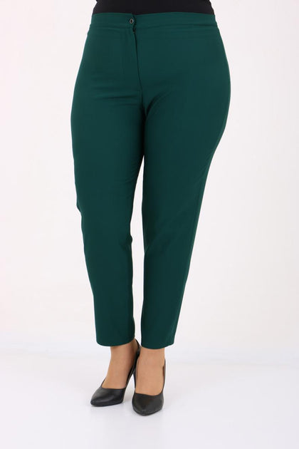 Women's Oversize Buttoned Emerald Green Carrot Pants