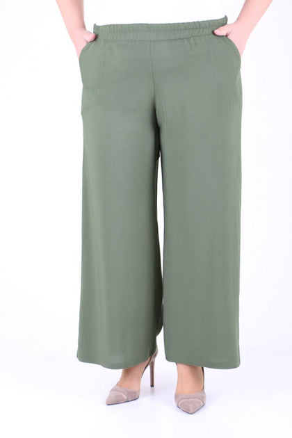 Women's Oversize Elastic Waist Khaki Viscose Pants